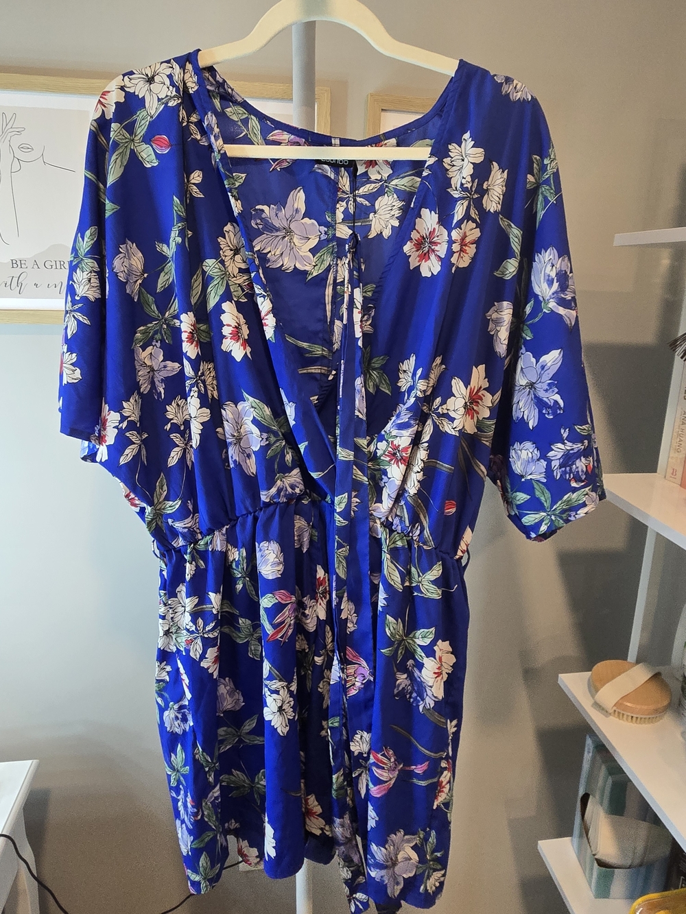 Boohoo Royal Blue Floral Wrap Romper